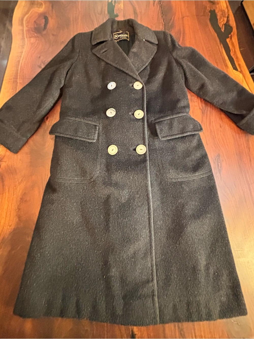 Vintage Stroock Womens Black Double-Breasted 100% Alpaca Coat